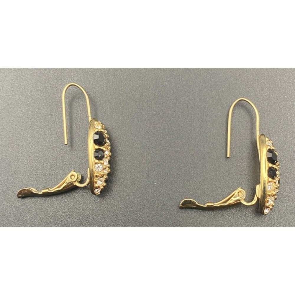 Vintage Swarovski for Avon Earrings Black Crystal Pave Gold Plated Drop Pierced - Picture 7 of 10